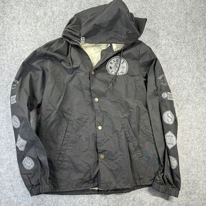 Salty Crew Jacket Mens Medium Black Hooded Nylon Snap Front Logo Windbreaker